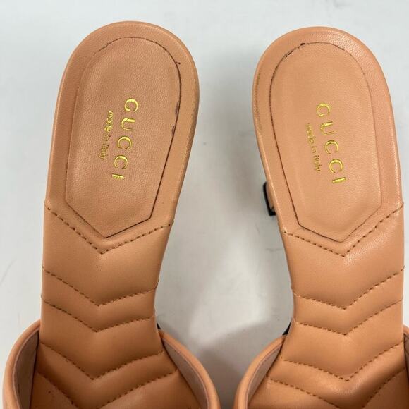 Gucci GG Marmont Quilted Peach Leather Heel Mules Sandal size 37 EU 7 US - Picture 6 of 7